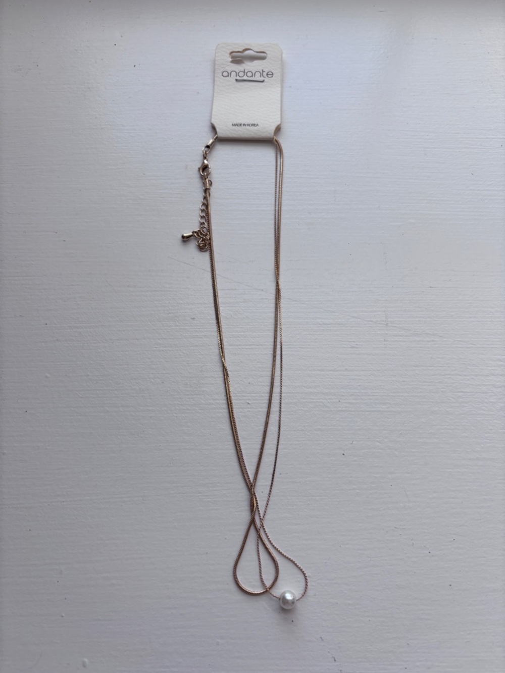 Gold Double Strand Necklace with White Pearl